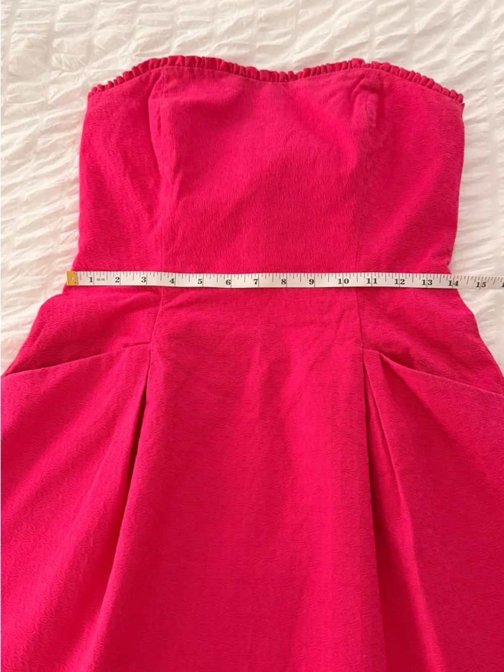 Lilly Pulitzer Pink Strapless Fit Flare Dress Size 4 Textured Pleated Lined - Picture 12 of 14